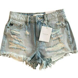 Kancan High Rise Distressed Jean Shorts 0 / 23  Denim Light Wash Colored NWT